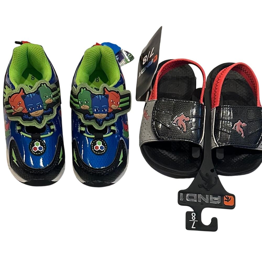 Bundle Boys PjMasks Light-Up Sneakers Sz 8 & Boys And1 Slider Sandals Sz 7/8 New